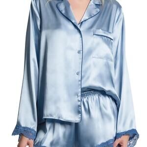 In Bloom by Jonquil Felicity Lace Trim Long Sleeve Satin Shorts Pajamas